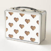 対称大型素朴茶色の木製ハート メタルランチボックス (正面)