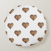 対称大型素朴茶色の木製ハート ラウンドクッション (裏面)