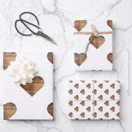 対称大型素朴茶色の木製ハート ラッピングペーパーシート