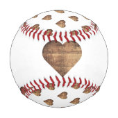 対称大型素朴茶色の木製ハート 野球ボール (裏面)