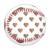 対称大型素朴茶色の木製ハート 野球ボール (正面左)