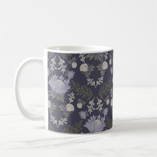 対称的なダークパープルの花柄 コーヒーマグカップ (左)