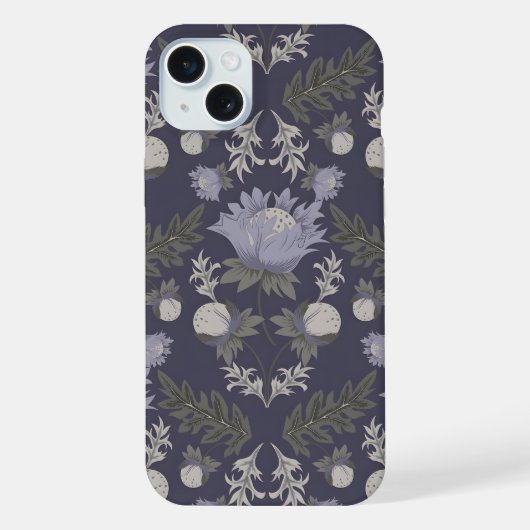 対称的なダークパープルの花柄 iPhoneケース (裏面)