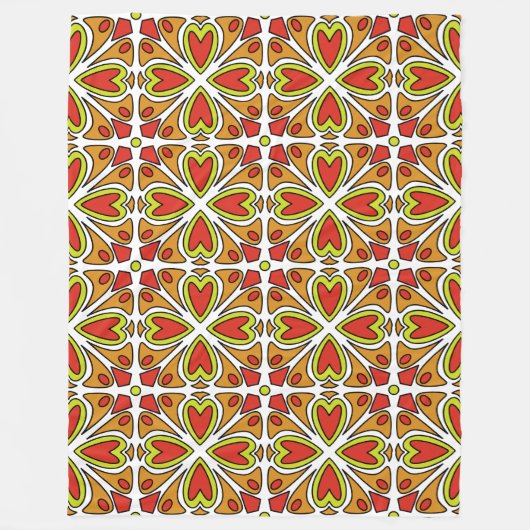 対称的な抽象的なハートのパターン フリースブランケット (正面)