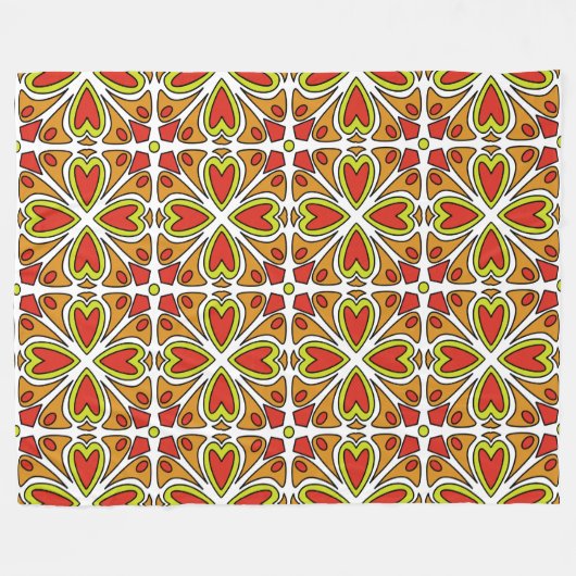 対称的な抽象的なハートのパターン フリースブランケット (正面(横))