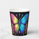 対称美しい：ピンクとブルーバタフライ 紙コップ (裏面)
