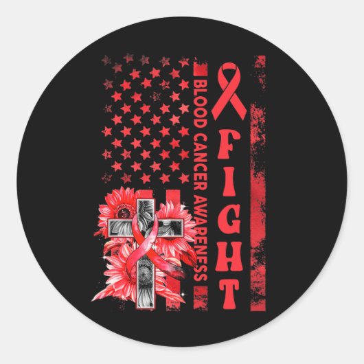 対米国旗ひまわりクリスチャン血がんAw ラウンドシール (正面)