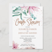 対結婚銅グリッターピンクのカップルのシャワー 招待状 (正面)
