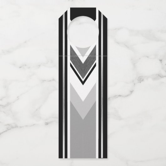 対角の白と黒、灰色のストライプ ボトルネックタグ (正面)