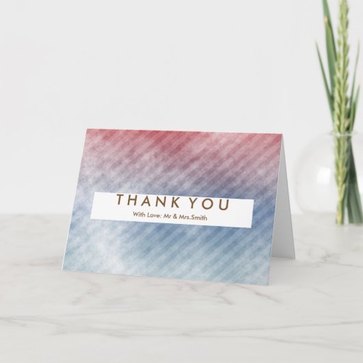 対角の青とピンクのストライプのモダンなありがとうカード サンキューカード (正面)