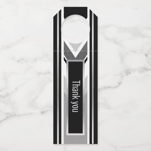 対角の黒、グレー、メタリックなストライプ柄 ボトルネックタグ (正面)