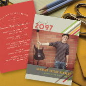 対角カラフルストライプ写真卒業パーティー 招待状