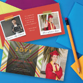 対角カラフルトレンディーストライプ写真卒業 案内状