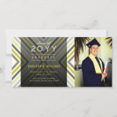 対角カラフルトレンディーストライプ写真卒業 案内状 (正面)