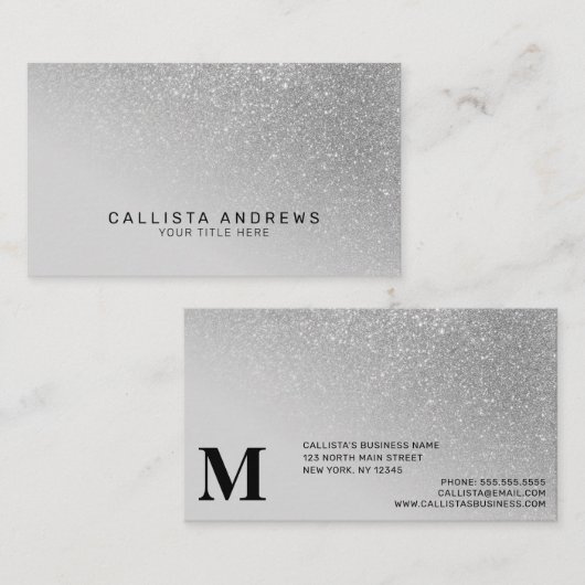 対角シルバーグリッターグラディエントグラデーションモノグラム 名刺 (正面/裏面)