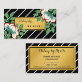 対角ストライプフローラフェイク金ゴールドメイクアップ 名刺 (正面/裏面)