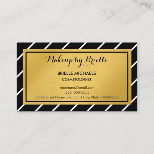 対角ストライプフローラフェイク金ゴールドメイクアップ 名刺 (裏面)