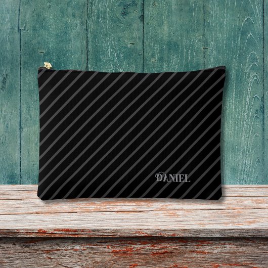 対角ストライプ名前をカスタムすると黒 アクセサリーポーチ