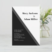 対角ストライプ白黒、三角形結婚 招待状 (スタンド正面)