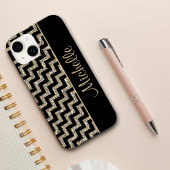 対角ブラックシェブロンパーソナライズされた金ゴールド Case-Mate iPhoneケース