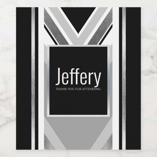 対角ブラック、グレー、メタリックストライプのプリントワイン ワインラベル (シングルラベル)