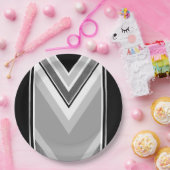 対角ブラック、グレー、メタリックストライプのプリント ペーパープレート (パーティー)