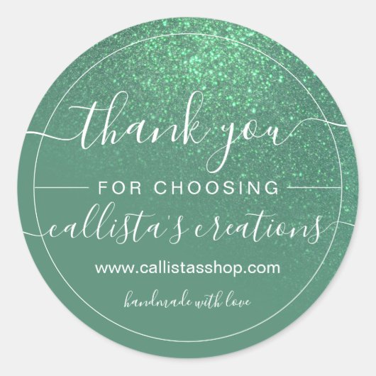 対角マーメイドグリーングリッターグラデーションありがとう ラウンドシール (正面)