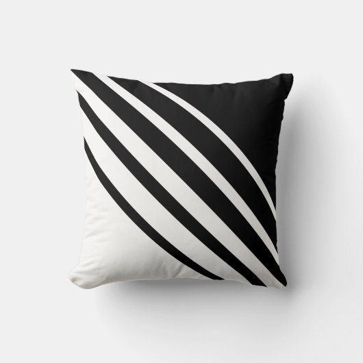 対角抽象芸術ブラック&ホワイトストライプの クッション (正面)