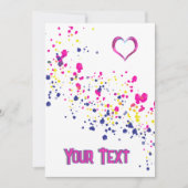 対角紙吹雪ピンク – 黄 – 青デザイン 招待状 (正面)