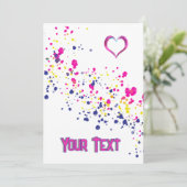 対角紙吹雪ピンク – 黄 – 青デザイン 招待状 (スタンド正面)