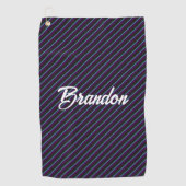 対角線の紫、青、黒のストライプ ゴルフタオル (正面)