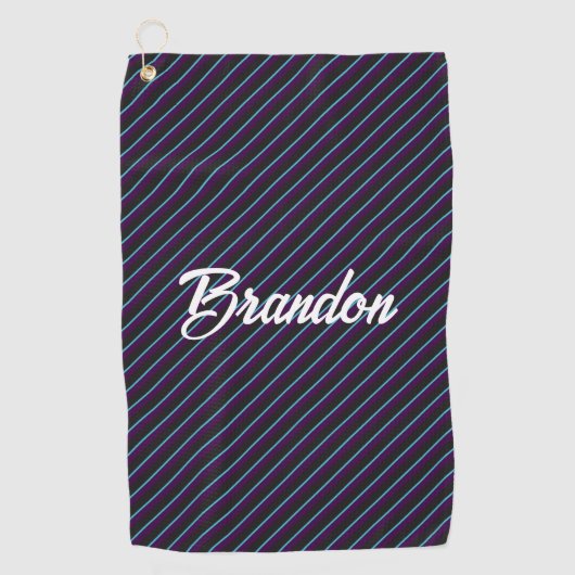 対角線の紫、青、黒のストライプ ゴルフタオル (正面)