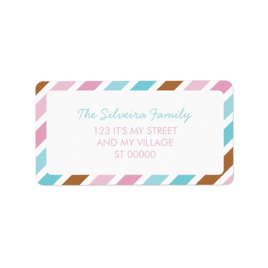 対角線ストライプ模様ブルーピンクブラウンストライプの ラベル (正面)