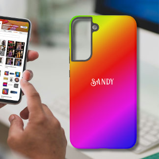対角線レインボーカラーグラデーション 名前追加 SAMSUNG GALAXY S22+ケース