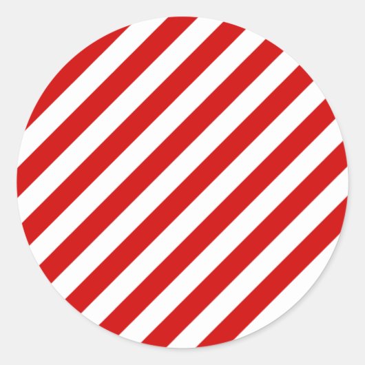 対角線赤と白のストライプパターン ラウンドシール (正面)