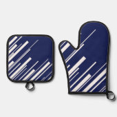 対角線 – 青と白 鍋つかみ&鍋敷きセット (正面)