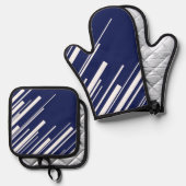 対角線 – 青と白 鍋つかみ&鍋敷きセット (正面/裏面)