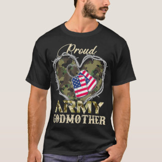 対誇りを持ったハートアメリカ国旗を持つ陸軍のゴッドマザー Tシャツ