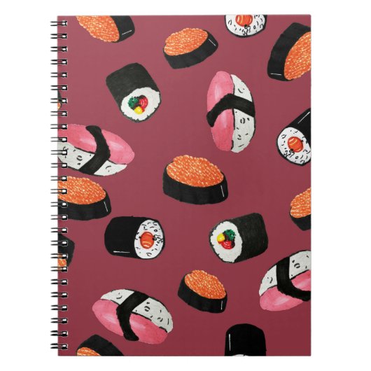 寿司おにぎりロール: シームレスイラスト ノートブック (正面)