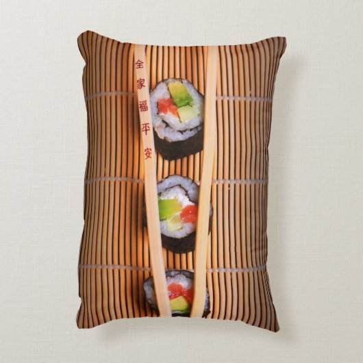 寿司および木の箸 アクセントクッション (裏面(縦))