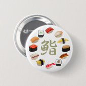 寿司および漢字の回転寿司 缶バッジ (正面&裏面)