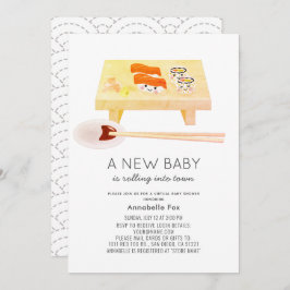 寿司かわいいバーチャルベビーシャワー 招待状