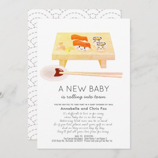 寿司かわいいベビーシャワーバイメール招待状 招待状 (正面/裏面)