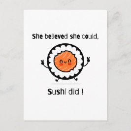 寿司ができる彼女は信じた - 面白い言葉遊び ポストカード