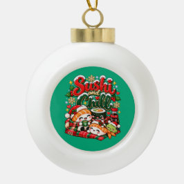 寿司でまったりクリスマス セラミックボールオーナメント