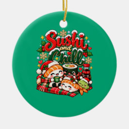 寿司でリラックスクリスマス セラミックオーナメント