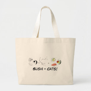 寿司と猫はCutenessに匹敵します! ラージトートバッグ