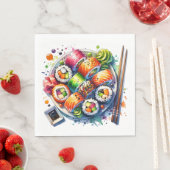 寿司と醤油と箸の誕生日プレート スタンダードランチョンナプキン (インサイチュ)