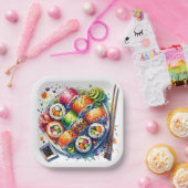 寿司と醤油と箸の誕生日プレート ペーパープレート (パーティー)