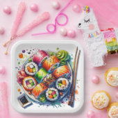 寿司と醤油と箸の誕生日プレート ペーパープレート (パーティー)